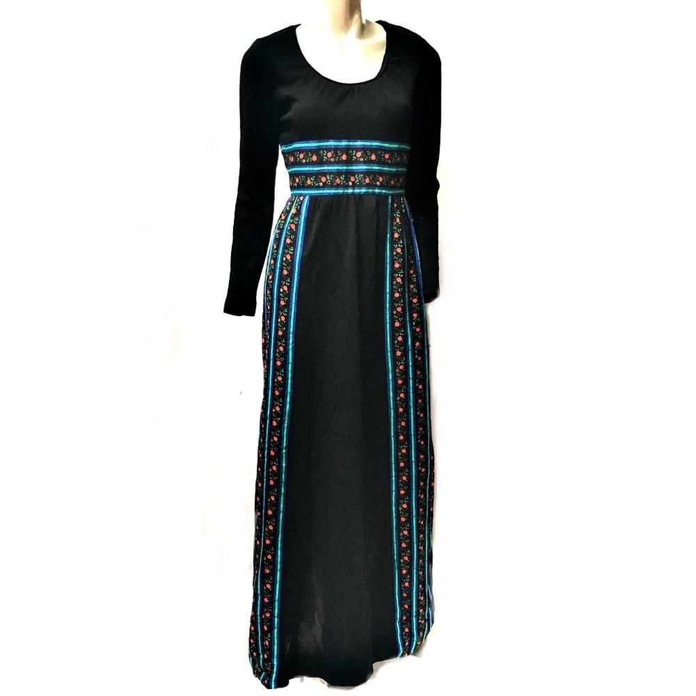 Vtg Domino Empire Waist Ethnic Maxi Dress